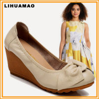 LIHUAMAO Cow Leather wedges shoes women high heel slingback platform pumps comfortbale skid resistance soft party work wedding