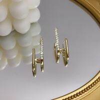 S925 Silver Needle Korean Simple Personality Mosaic Diamond Metal Geometric Stud Earrings Temperament Wild Fashion Earrings