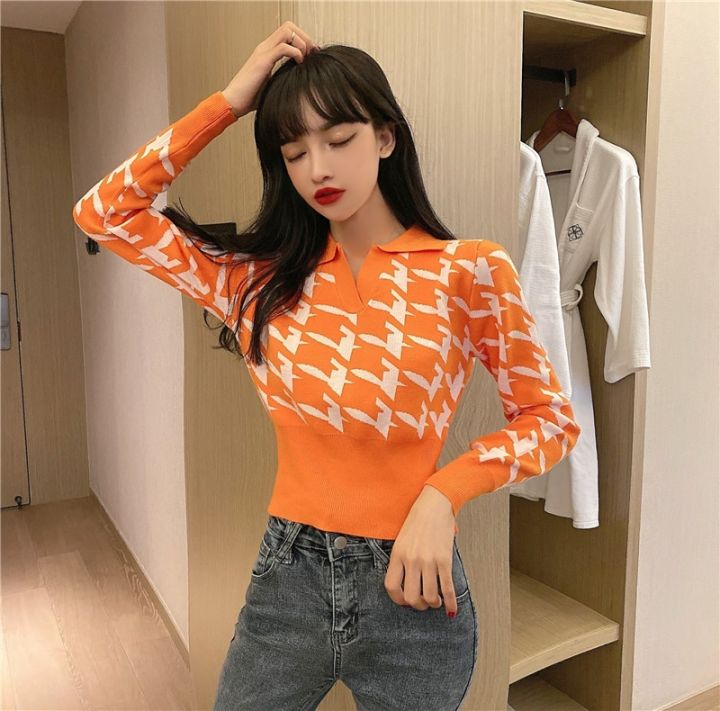 women-long-sleeved-high-waist-cropped-top-fashion-korean-style-retro-polo-collar-knitted-sweater