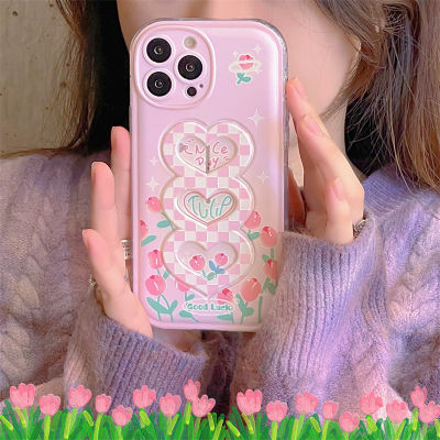 เคสโทรศัพท์ Love Tulip สำหรับ iPhone14 สายรัดข้อมือ Love Heart สีชมพูสำหรับ iPhone12 ProMax ซิลิโคนป้องกันการตกสำหรับ iPhone13 สายรัดข้อมือปรับได้ เคสโทรศัพท์ซิลิโคนใสสำหรับ iPhone14 ProMax