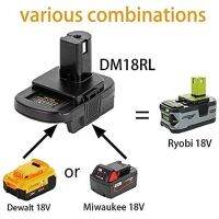 {: 》》 DM18RL ตัวแปลงแบตเตอรี่สำหรับมิลวอกีสำหรับ Dewalt 20V/18V แบตเตอรี่ลิเธียมแปลงเป็นสำหรับแบตเตอรี่ P108 ABP1801 Ryobi 18V