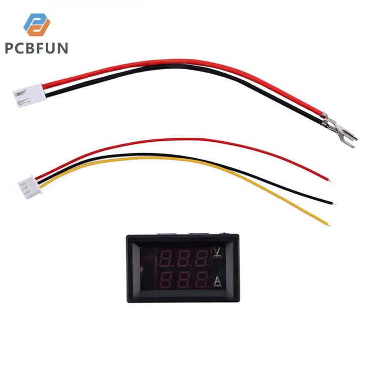 pcbfun-shockley-0-28-แอมมิเตอร์กระแสตรงเครื่องวัดแรงดันไฟฟ้าแบบดิจิตอล100v-แรงดันไฟฟ้า10a-แอมป์จอแสดงผล-led-คู่เครื่องวัดค่ามิเตอร์ปัจจุบันพร้อมสายเชื่อมต่อ