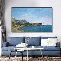 Custom Blue Sea Bay Landscape Painting - Wall Art Picture Canvas Prints-โปสเตอร์ตกแต่งบ้านสำหรับห้องนั่งเล่นไม่มีกรอบ