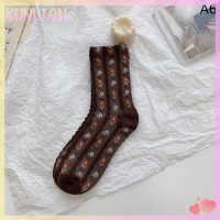 [KUNLIAN] การ์ตูนน่ารักถุงเท้าสัตว์พิมพ์หมีกีฬาญี่ปุ่นแฟชั่น Kawaii Women cotton designer Rhombus Girl SOCKS