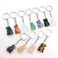 【LZ】♈❣✱  Pedra Natural Carving Animal Key Rings Cão Gato Tartaruga Cristal de cura Decoração do carro Keychain Keyholder 22x16mm 50Pcs