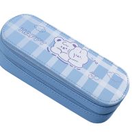 Portable Pencil Case 2-Layer Pen Bag Waterproof PU Pen Box Desk Pen Holder for Kids Boy Girl Student School Office