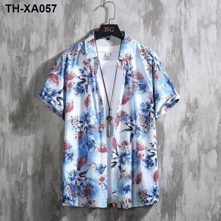 mens-hawaiian-hainan-travel-flower-plus-size-beach-half-sleeve-thin-section-breathable-top