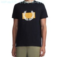 ™☫ Fred Perry 23 Summer New Product FRED PERRY Mens Simple Casual Round Neck Wheat Ear Printed Cotton Short Mens Top Fashion