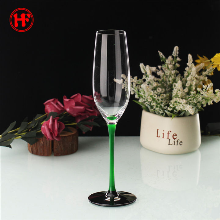 แก้วแชมเปญสีสันสดใสก้านสีน้ำเงิน250คริสตัลมล-ถ้วยไวน์หวานไวน์อัดลมถ้วยภาษาศาสตร์สีสุดสร้างสรรค์ทำด้วยมือ