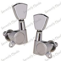 A Set 6 Pcs Guitar String Tuning Pegs Tuners Machine Heads with Trapezoid Buttons  - Chrome / 3R3L/6R/6L