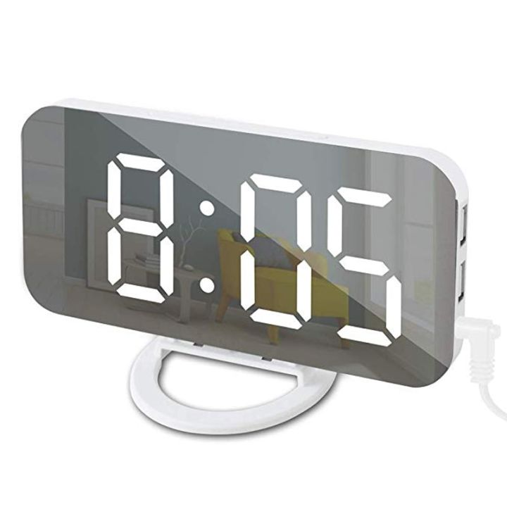 worth-buy-นาฬิกาปลุกแอลอีดีดิจิทัลนาฬิกากระจก2พอร์ตเครื่องชาร์จ-usb-คืน-led-นาฬิกาตั้งโต๊ะฟังก์ชั่นเลื่อนปรับความสว่างได้นาฬิกาตั้งโต๊ะ