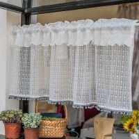 【YD】 Short Curtains for Cabinet Valance Tier Layer Pom-Pom Hotel Farmhouse Doorway Half Window Drapes