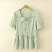 【มีไซส์ใหญ่】Plus Size Womens Short Sleeve White Blue Summer Blouses Casual Elegant Female Tops Ladies Office-wear Blusas