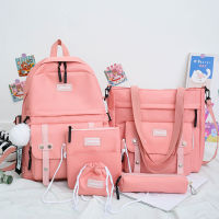 5 pcs sets canvas Schoolbags For Teenage Girls Women Backpacks Laptop keychain School Bags Travel Bagpack Mochila Escolar