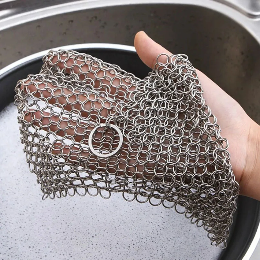 Cast Iron Cleaner Stainless Steel Wire Chain Mesh Brush with