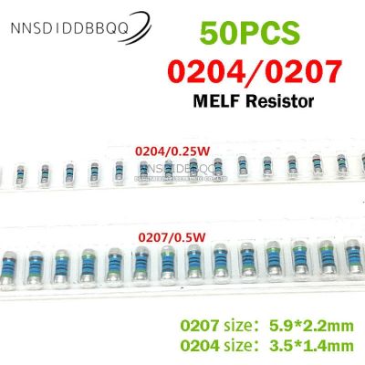 【cw】 50PCS SMD MELF Resistor 0204 0207 49.9R 50R 6.2R 6.2K 1  Cylinder Color Metal Film