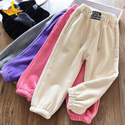 Esspreso Girls trousers corduroy leggings childrens middle and older children casually wear foreign air plus fleece integrated velvet