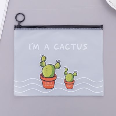 4 Pieces Cute Korean Stationery Fresh Transparent Cactus Storage Bag
