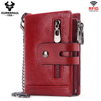 RFID Anti-Theft Swipe Card Wallet Tri-Fold Multi-Card Leather Lady Leather Wallet Coin Purse Compact Mini Card Holder Chain Coin