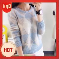 KQ0 Clothes Spring Autumn Ladies Girls Crochet Winter Warm Pullover Long Sleeve Women Plaid Casual Sweater