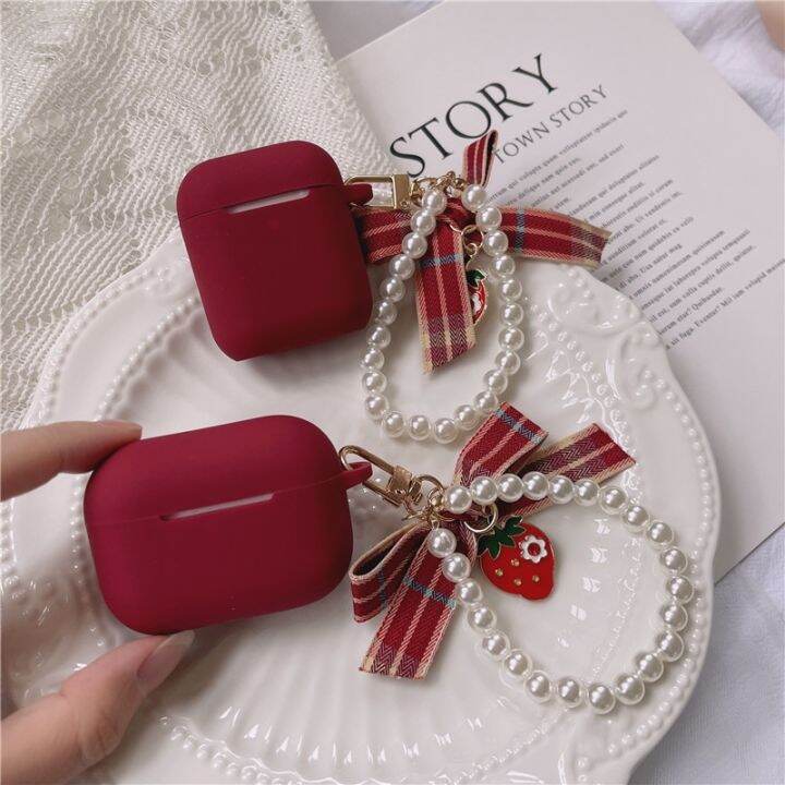 เคสซิลิโคนสีแดงไวน์แดงน่ารัก-เคสออกแบบสำหรับ-airpods1-2-รุ่นที่รองรับ-airpods-pro