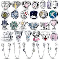 925 Sterling Silver Safety Chain Beads Boy Girls Feather Dog Heart Fit Original Pandora Charms Bracelet DIY Fine Jewelry