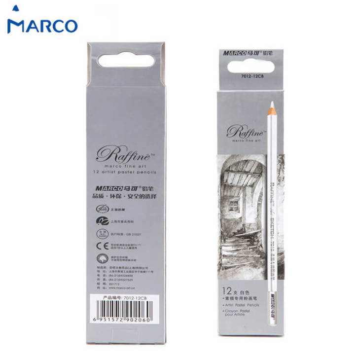 marco-ดินสอสีสีขาว12-กล่อง-lapis-de-cor-ดินสอสีพาสเทลสำหรับศิลปินวาดภาพร่างอุปกรณ์นักเรียน