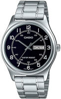 Casio MTP-V006D-1B2 Mens Stainless Steel Easy Reader Black Dial Day Date Analog Dress Watch