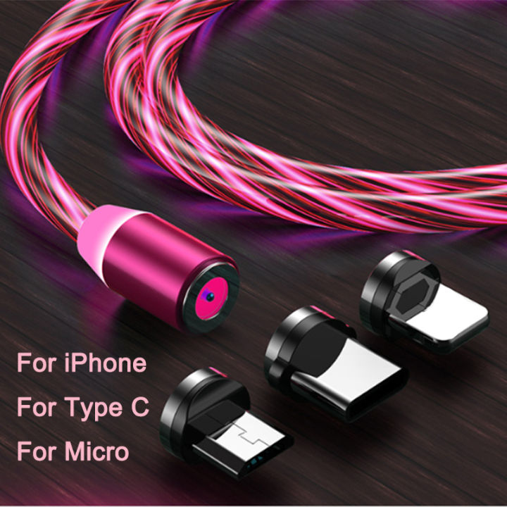 mobile-phone-cable-magnetic-flow-luminous-lighting-charging-cord-charger-wire-1m-2m-for-samaung-led-micro-usb-type-c