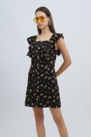 ESP เดรสลายพิมพ์ดอกไม้ ผู้หญิง สีดำ | Floral Print Dress with Ruffle Detail | 5815