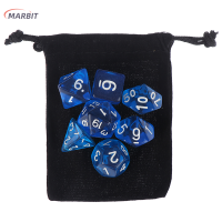 MARBIT COLOUR ชุด polyhedral ก้อนเมฆสีฟ้าโปร่งใส RPG DND พร้อมถุงลูกเต๋า7ชิ้น