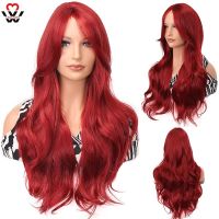 Curly Wigs  Synthetic Heat Resistant Fiber Long Red Middle Part Line Hair Costume Cos-Play Women Peruca Female Hairpiece