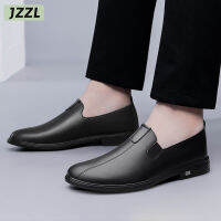 JZZL รองเท้าทางการและรองเท้าสลิปออนไมโครไฟเบอร์สไตล์มรดกมินิมอลเปิดและปิดง่ายรองเท้าหัวทรงกลมแบบมีส้นต่ำสำหรับผู้ชาย