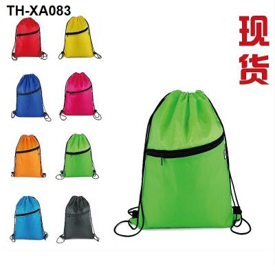 Polyester Oxford cloth zipper pockets draw string beam shoulders sports leisure backpack marathon close-fitting beam back bag
