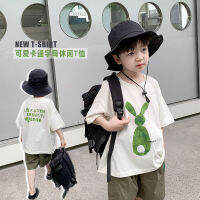 AIMO Beibei childrens 2023 Summer cute cartoon letter short-sleeved T-shirt baby mountain loose temperament top fashion