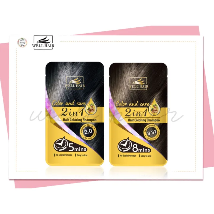 Well Hair Argan Hair Color Shampoo Natural Black or Dark Brown 100