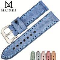 （Bar watchband）MAIKES สายนาฬิกาข้อมือ,22มม. 24มม. วินเทจสีน้ำเงินสายนาฬิกาอิตาลีบังเหียนนาฬิกาหนังเครื่องประดับสำหรับสายนาฬิกาข้อมือฟอสซิล