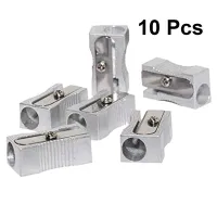 10PCS Dual Pencil Sharpener Pocket Aluminium Alloy Metal 1-Hole Steel Rectangular Small Sharpeners (Silver)