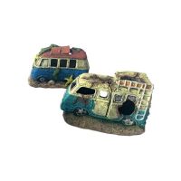 Bus Car Shape Aquarium Fish Tank Landscaping Ornament Resin Artificial Medium Bus Sightseeing Bus Aquarium Decorations Miniature