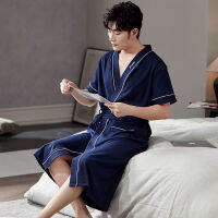 Men Casual Kimono Bathrobe Summer Cotton Long Robe Short Sleeve V-Neck Sleepwear Plus Size 4XL Nightgown Male Loose Home Wear