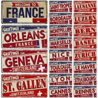 【YF】₪۞  Artisian FRANCE License Plate SWITZERLAND Metal Sign Landmark State Plaque Wall Bar Pub Hotel