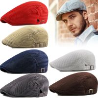 14 Colors Men Fashion Flat Cap Mesh Summer Golf Driving Breathable Mesh Sun Beret Cabbie Hat French Style Adjustable Berets