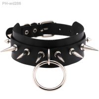 New O-Round Punk Rock Gothic Chokers Women Men PU Leather Silver Color Spike Rivet Stud Collar Necklace Statement Party Jewelry