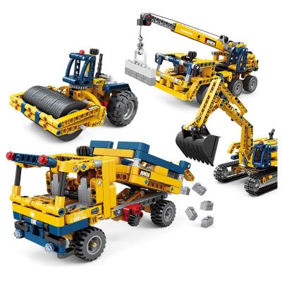 ﺴ☒ jiozpdn055186 2 em 1 cidade engenharia veículo bloco diy escavadeira de rolo estrada guindaste transportador construção tijolo brinquedo educacional para o menino crianças