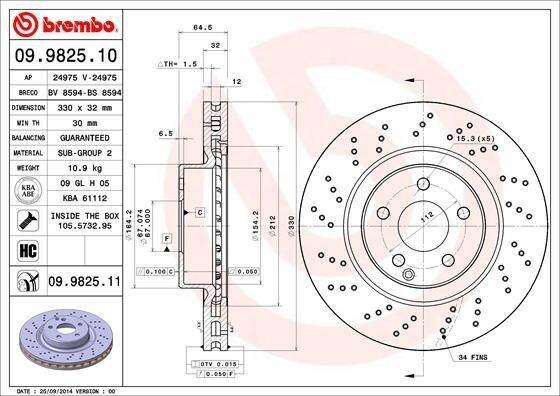 benz-1ชิ้น-จานเบรค-หน้า-brembo-เบนซ์-รุ่น-e-class-w211-e200-e230-e280-e320-e350-sl-r230-เบอร์-09-9825-11-oe-211-421-07-12-ate-24-0132-0153-1-432153-textar-92120200-trw-df6433s-จานเบรค