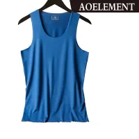 AOELEMENT เสื้อยืดผู้ชายผ้าไหมน้ำแข็งไร้รอยต่อเสื้อยืดผู้ชายฤดูร้อนคอวีสีขาวออกกำลังกายแขนกุด 0910