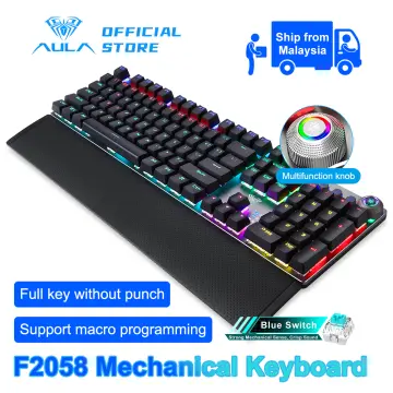 AULA F2088/F2058 Mechanical Gaming Keyboard Detachable wrist rest  Multimedia Knob, 104 Keys Anti-ghosting Marco Programming metal panel LED  Backlit keyboard for PC Gamer (Punk keycap) 