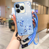 เคสอ่อนแบบใหม่สำหรับ Realmec51ไล่ระดับสีระยิบระยับหรูหรากุหลาบนิรันดร์ Realme C51 C53 C55 C33ของ NFC C30 C30S C35 C31 C21Y C25S C25พร้อมสายคาดที่คล้องเคสป้องกันเลนส์ซิลิโคนชุบด้วยไฟฟ้าเคส Realme C53 NFC 2023