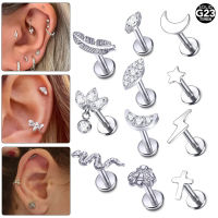 1ชิ้นต่างหูสำหรับกระดูกอ่อนไทเทเนียม CZ หูทรากัส Lobe Boch Helix เจาะ16G Medusa Labret Stud Cincin Pierc Wanita Barang Kemas Seks