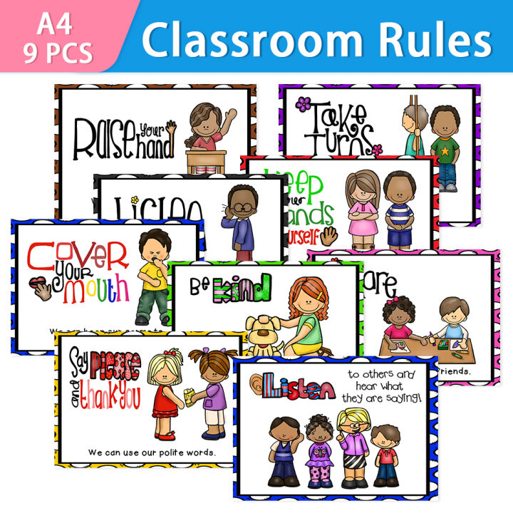 9PCS Classroom Rules Kids Educational Posters Chart Classroom Porch ...